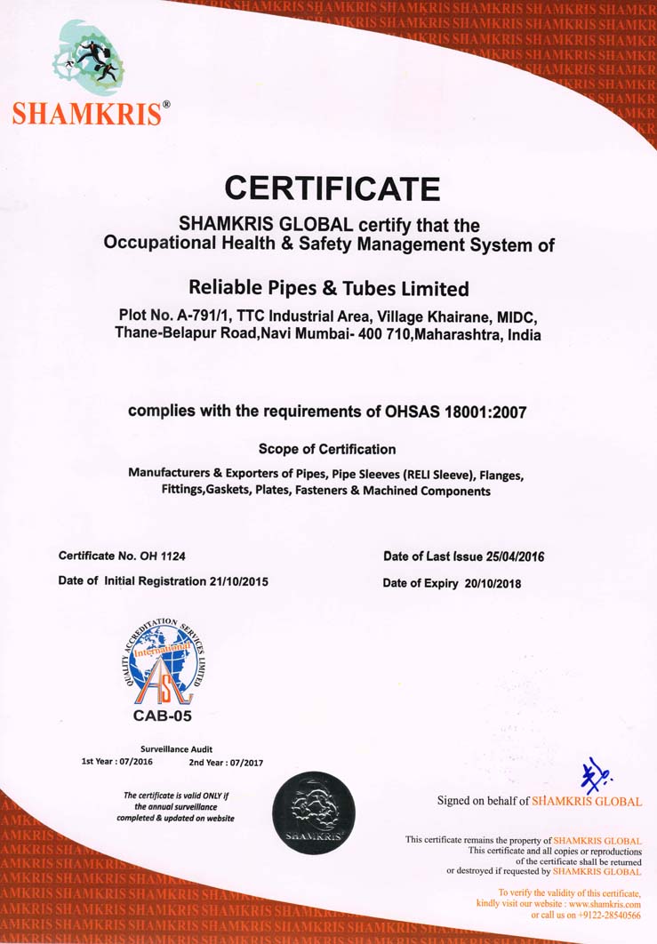 OHSAS 18001-2002 Certificate